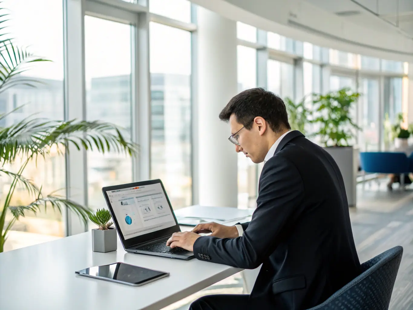 An illustration depicting a business professional relaxing while an AI assistant handles lead follow-up tasks, symbolizing the time and resource savings achieved through Alpha Appointments' automation.